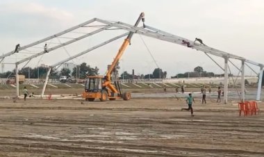 वाराणसी: प्रधानमंत्री के होने वाले जनसभा की तैयारी हुई तेज , बन रहा जर्मन हैंगन पंडाल