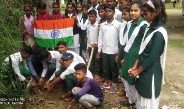 आजादी के अमृत महोत्सव में तिरंगा लेकर छात्रों ने रोपा नारियल...